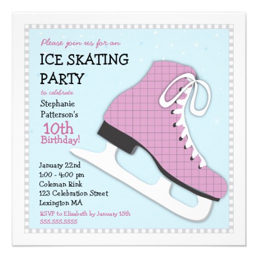 Funky Girl Ice Skating Birthday Party Invitation