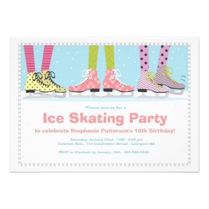 Funky Girls Ice Skating Birthday Party Custom Invitation