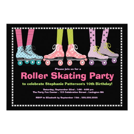 Funky Girls Roller Skating Birthday Party Personalized Invitation (front side)
