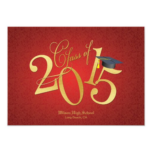 Funky Gold Class of 2015 Graduation Customized Invitation Cards (front side)
