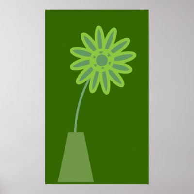 cartoon flowers background. Funky Green Cartoon Flower In