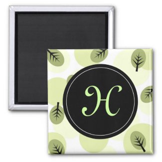 Funky green leaves with "H" monogram Refrigerator Magnet