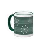 Funky Green Striped Snowflakes Holiday Mug