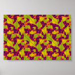 Funky Green Yellow Leaves Pattern Poster