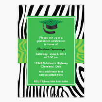 Funky Green Zebra Graduation Invitation invitations