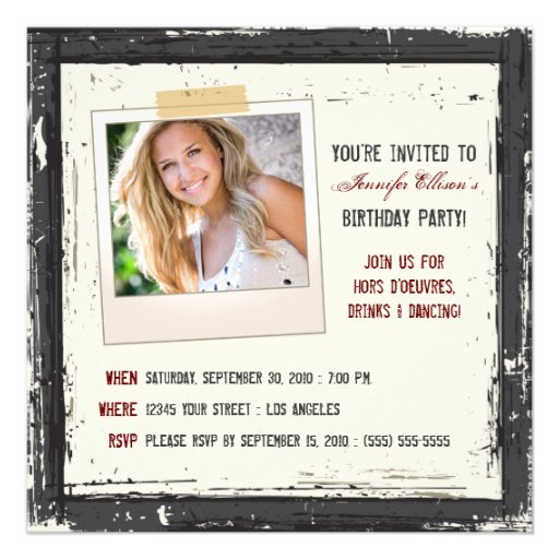Funky Grunge Birthday Party Invitation (black) (front side)
