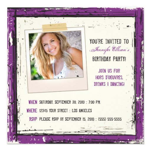 Funky Grunge Birthday Party Invitation (lavender) (front side)