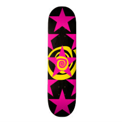 Funky Hot Pink and Black Stars Swirls Pattern Skate Decks