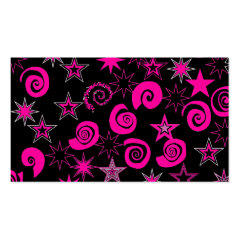 Funky Hot Pink Black Stars Swirls Fun Pattern Gift Business Cards