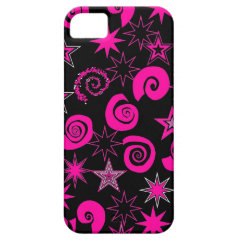 Funky Hot Pink Black Stars Swirls Fun Pattern Gift iPhone 5 Cases