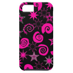 Funky Hot Pink Black Stars Swirls Fun Pattern Gift iPhone 5 Case