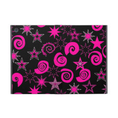 Funky Hot Pink Black Stars Swirls Fun Pattern Gift iPad Mini Cases
