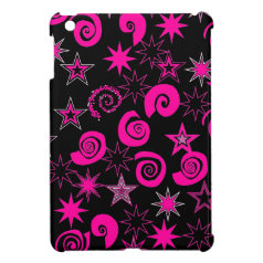 Funky Hot Pink Black Stars Swirls Fun Pattern Gift iPad Mini Cover