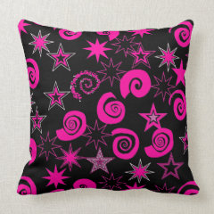 Funky Hot Pink Black Stars Swirls Fun Pattern Gift Pillows