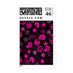 Funky Hot Pink Black Stars Swirls Fun Pattern Gift Stamps