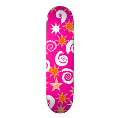 Funky Hot Pink Orange Stars Swirls Fun Pattern Custom Skate Board