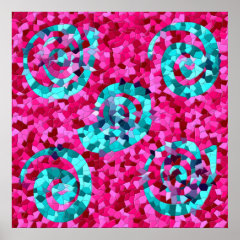 Funky Hot Pink Teal Blue Mosaic Swirls Girly Gifts Poster