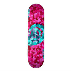 Funky Hot Pink Teal Blue Mosaic Swirls Girly Gifts Skate Deck