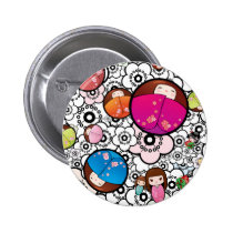 Funky Japanese Kokeshi Dolls button buttons