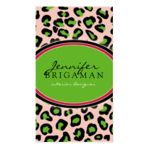 Funky Leopard Print Business Card :: green/pink