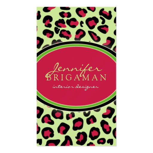 Funky Leopard Print Business Card :: pink/green