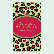Funky Leopard Print Business Card :: pink/green business cards