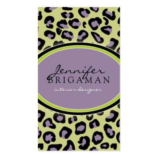 Funky Leopard Print Business Card :: purple/green