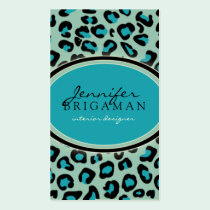 Funky Leopard Print Custom Business Card :: Aqua business cards