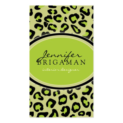 Funky Leopard Print Custom Business Card :: Lime (front side)