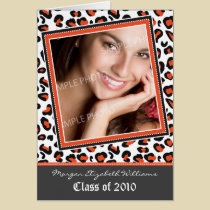 Funky Leopard Print Graduation Announcement: coral cards