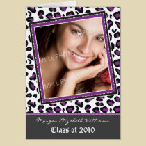 Funky Leopard Print Graduation Announcement: lilac cards