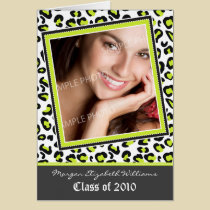 Funky Leopard Print Graduation Announcement (lime) cards