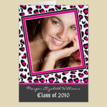Funky Leopard Print Graduation Announcement (pink) cards