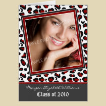 Funky Leopard Print Graduation Announcement (red) cards