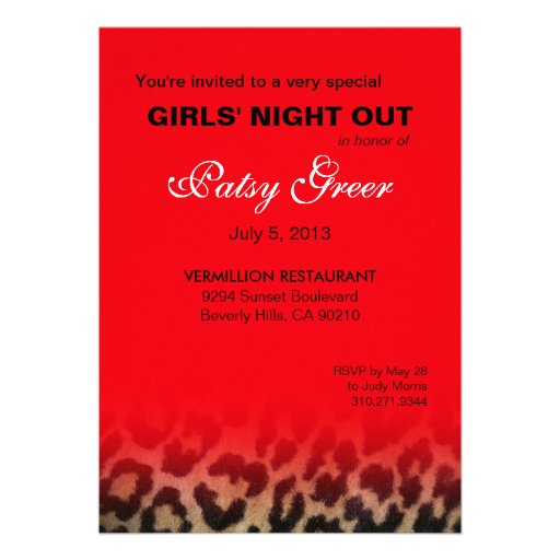 Funky Leopard Stiletto Girls Night Out Custom Invitations