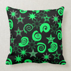 Funky Lime Green Black Stars Swirls Fun Pattern Throw Pillows