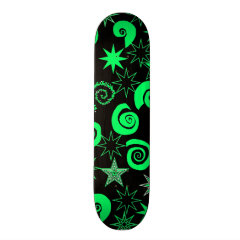 Funky Lime Green Black Stars Swirls Fun Pattern Skate Boards