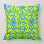 funky lime green bright blue bird damask pattern pillow