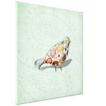 Funky Little Whimsical Doodle Bird Paisley Green Stretched Canvas Print