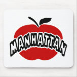Funky Manhattan Outline Cut Out Of Big Red Apple Mousepad