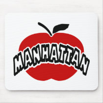 Funky Manhattan Outline Cut Out Of Big Red Apple Mousepad
