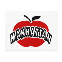 Funky Manhattan Outline Cut Out Of Big Red Apple Postcards