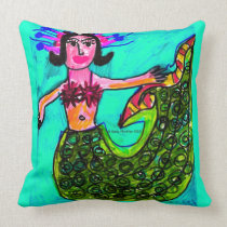 Funky Mermaid Sea Goddess Pillow by Katie Pfeiffer