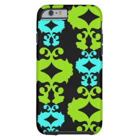 Funky Neon Green Teal Damask iPhone 6 Case