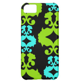 Funky Neon Green Turquoise Teal Damask Pattern iPhone 5C Case