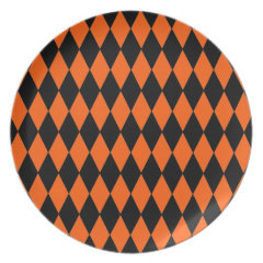 Funky Orange and Black Diamond Harlequin Pattern Plate