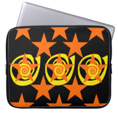 Funky Orange and Black Stars Swirls Pattern Laptop Computer Sleeves