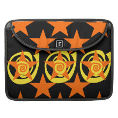 Funky Orange and Black Stars Swirls Pattern Sleeve For MacBooks