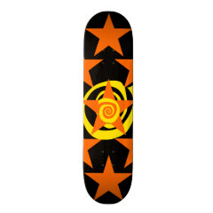 Funky Orange and Black Stars Swirls Pattern Skate Board