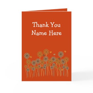 Funky orange flowers & butterflies Thanky you card card